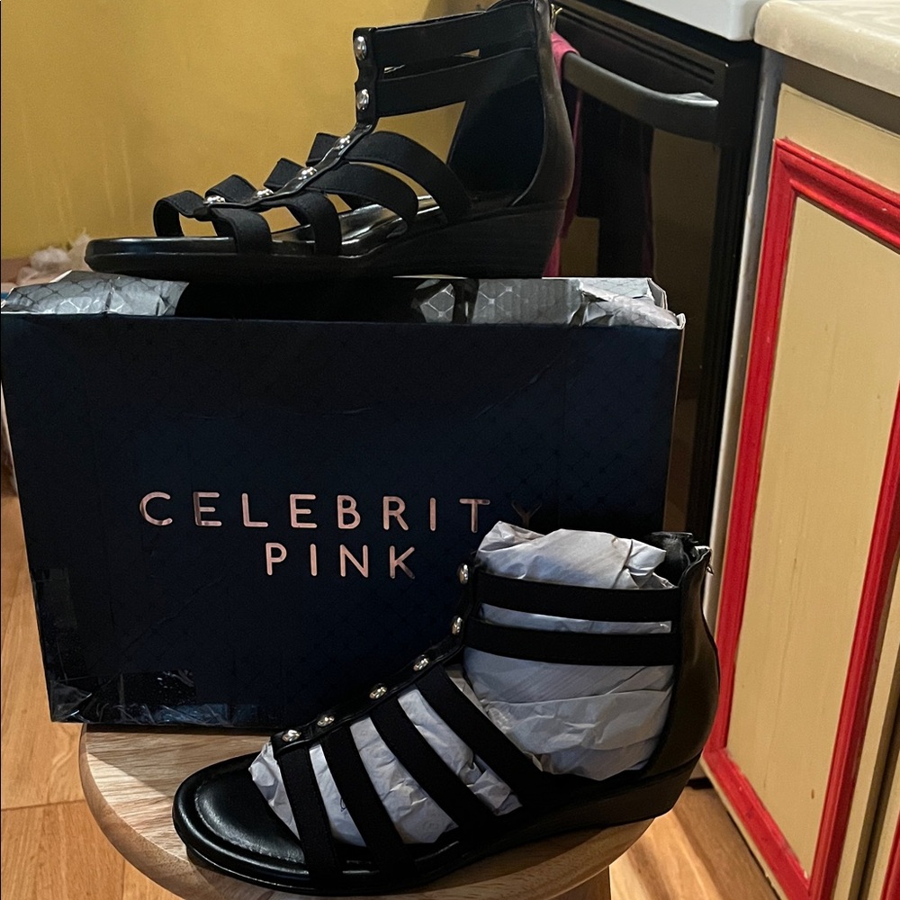 Celebrity Pink Strappy Black Sandals